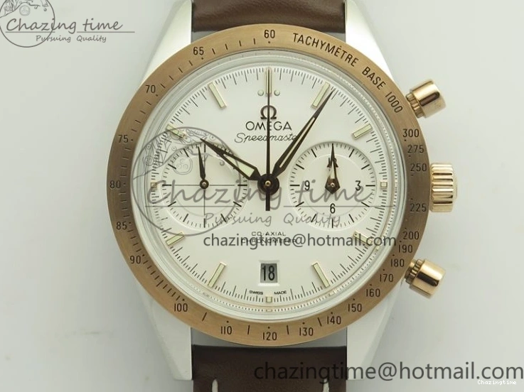 0324 Minimalist Speedmaster ’57 Co-Axial SS RG OMF 1:1 Best Edition White Dial On Leather Strap A9300 (Free Leather Strap) 8072